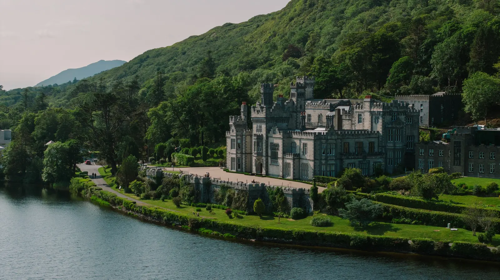 Kylemore Abbey reflected in the lake below the Connemara mountains